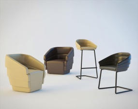 现代皮质单人靠椅沙发模型